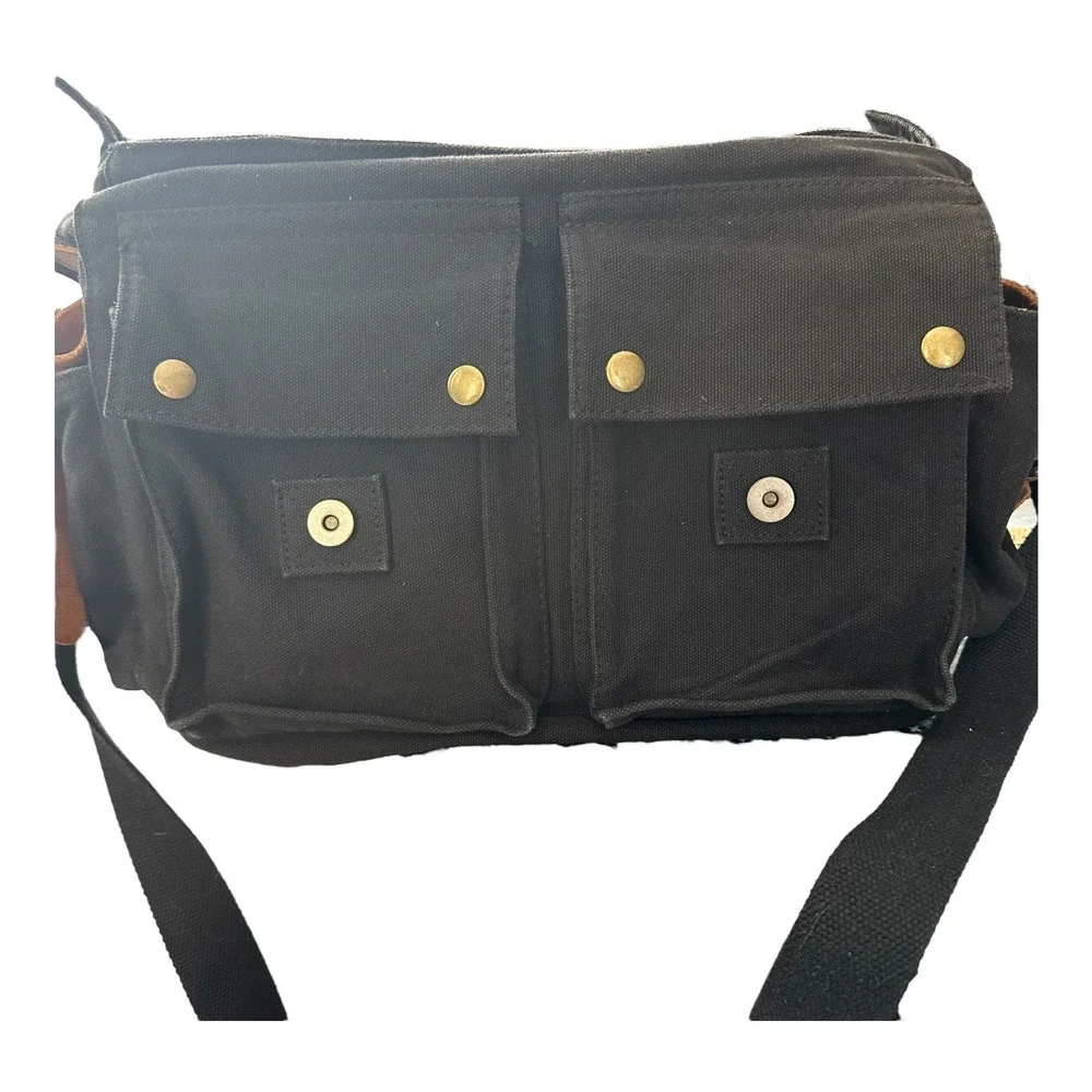 Kattee Black Canvas Leather Messenger Bag Crossbody Satchel Laptop Shoulder Bag